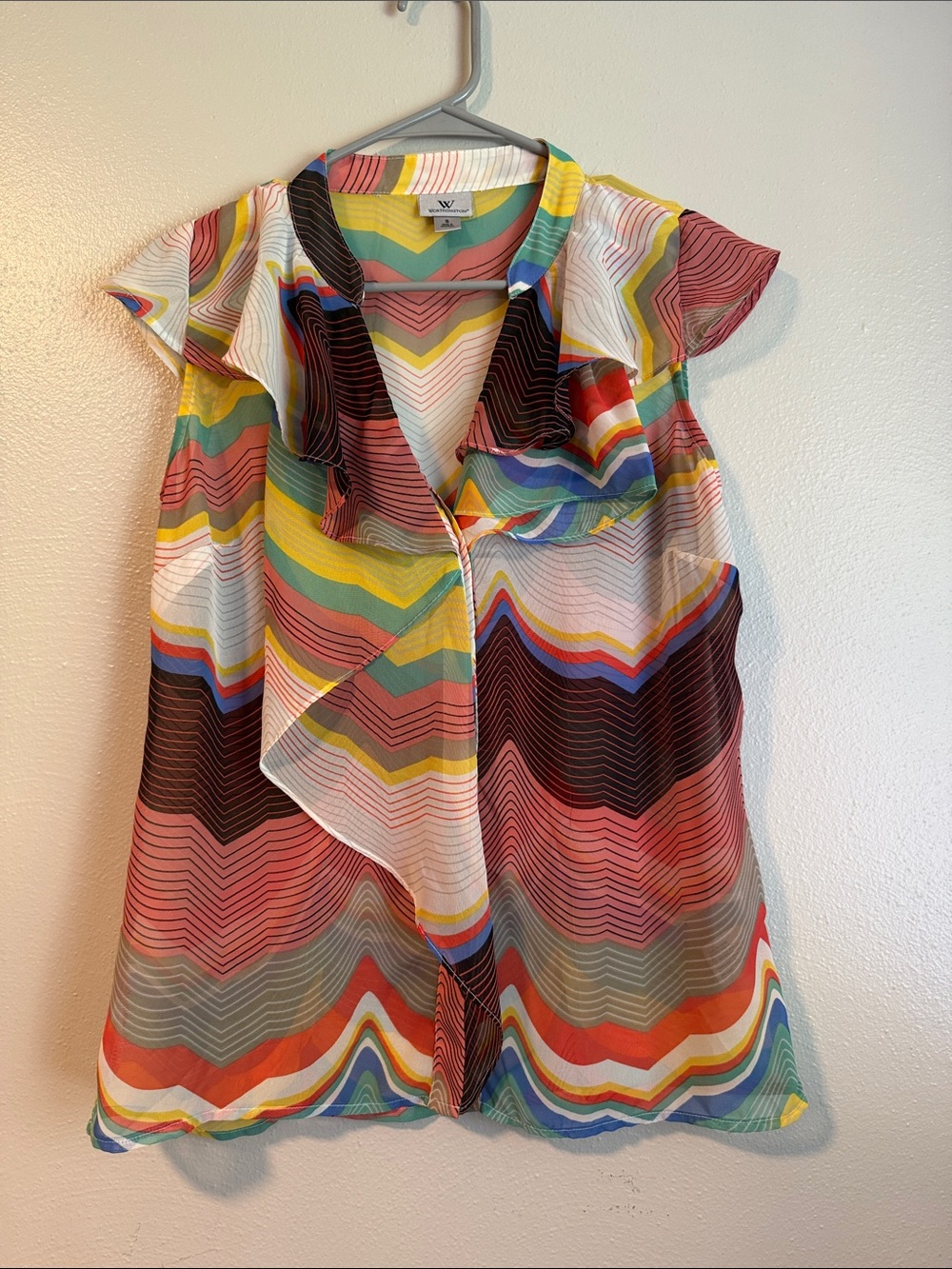 Worthington Multi-Color Chevron Ruffle-Front Blouse